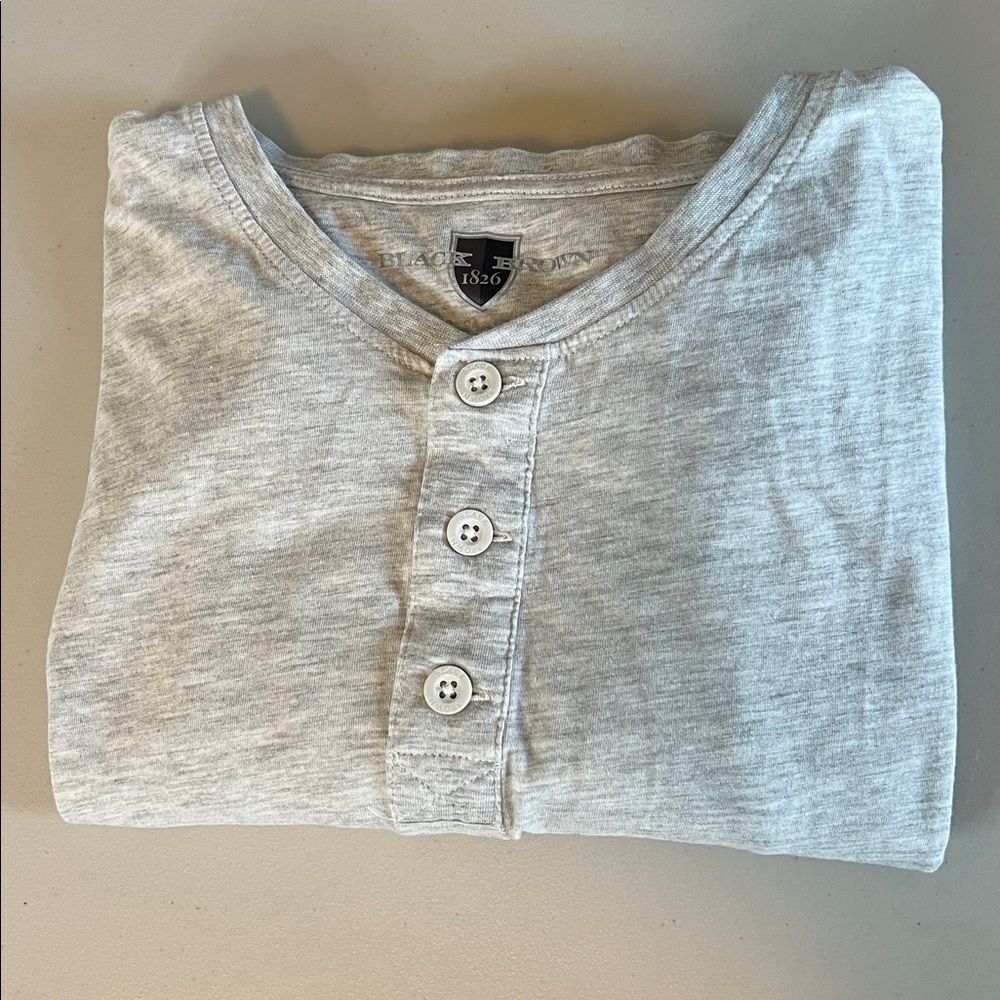 Black Brown Long Sleeve Henley TShirt Gray Size XL